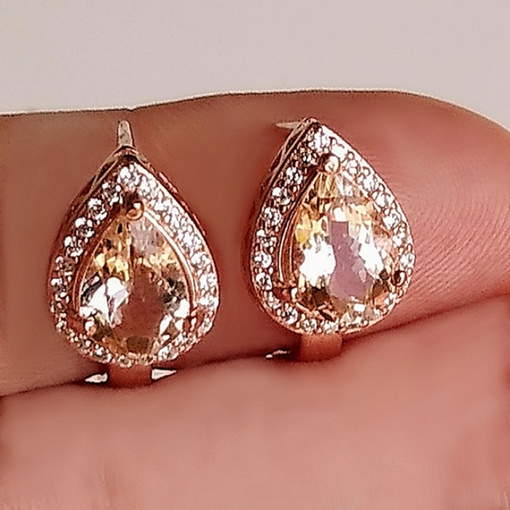 3ct Natural untreated Morganite Champaign Earrings